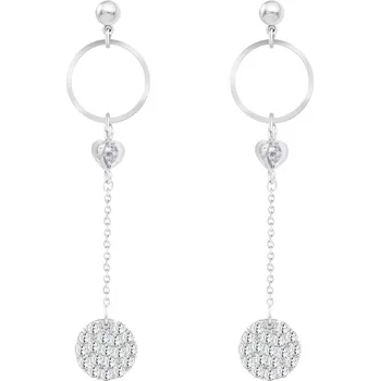 Řetízek biju Rhodiované náušnice visací, kruh s dlouhým řetízkem a kolečkem se zirkony 1002381