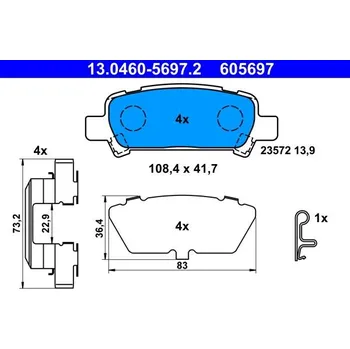 Brzdová destička Sada brzdových destiček, kotoučová brzda ATE 13.0460-5697.2