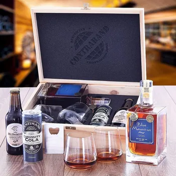Dárkový potravinový koš Blue Mauritius rum dárková sada pro muže, tátu, přítele, dědu, strýce, švagra k narozeninám, výročí, svátku, vánocům Standardní víko