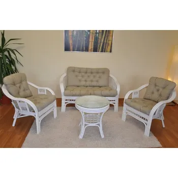 Sedací souprava Axin Trading s.r.o. Ratanová sedací souprava Rio De Janeiro bílá polstry tmavě béžový melír