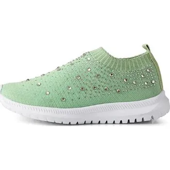Dámské tenisky Dámské nazouvací prodyšné tenisky s třpytivými kamínky Barva: zelená, Velikost: 35,5 (23,1 cm)