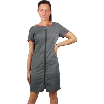 Zdravotnický oděv Lékařské kosmetické šaty na zip šedé s lemováním amarant s krátkým rukávem (44)