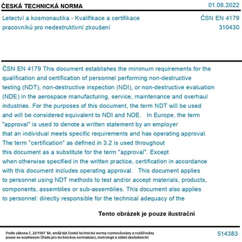 ČSN EN 4179 - Letectví a kosmonautika - Kvalifikace a certifikace pracovníků pro nedestruktivní zkoušení - Tisk