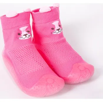 Dívčí bačkory YO Ponožkoboty capáčky barefoot bosé OBO-0174 tm. růžové s kočičkou VZDUŠNÉ bačkůrky ponožky s gumovou stélkou velikost: 23