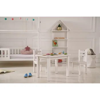 Dětský stůl Vingo Dětský stolek a 2 židličky s přihrádkami - světle šedá