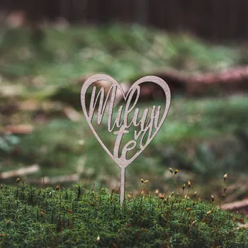 Vánoční ozdoba Dřevěná zapichovací ozdoba - MILUJI TĚ V SRDCI