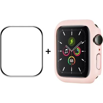 ENKAY 35662 ENKAY Plastový kryt s tvrzeným sklem pro Apple Watch 9 / 8 / 7 (45mm) růžový