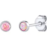 Stříbrné náušnice pecky s růžovým syntetickým opálem LPS0933P