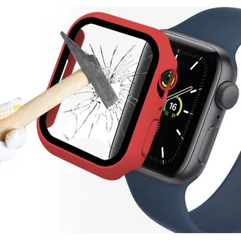 Příslušenství k chytrým hodinkám ENKAY 35918 ENKAY Obal s tvrzeným sklem pro Apple Watch 9 / 8 / 7 (41mm) červený