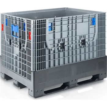 Dílenský regál Paletový skládací bigbox, 2x vkladové okno, 120x100x97,5, 3 ližiny + doprava zdarma