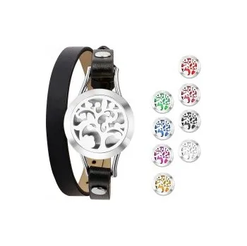 Náramek Aroma difúzní náramek Tree černý dvojitý kožený řemínek