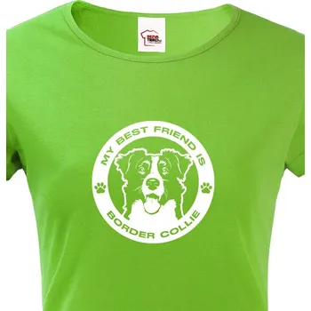 Dámské tričko Dámské tričko Border kolie kulatý motiv, Barva Zelená, Velikost XS, Canvas Dámské tričko s krátkým rukávem 1299