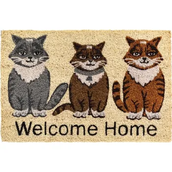 FLOMAT Kokosová vstupní rohož FLOMA Ruco Welcome Home Cats - délka 40 cm, šířka 60 cm, výška 1,5 cm