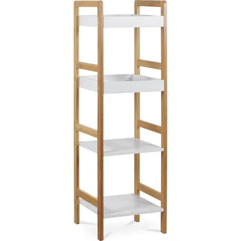regál Regál, 4 police, masiv bambus, přírodní odstín, MDF, bílý matný lak, nosn. 12 kg