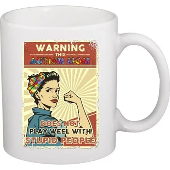 Hrnek malý bílý s potiskem Pozor máma autisty