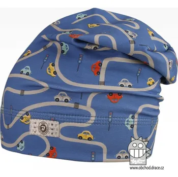 Čepice Bavlněná celopotištěná spadlá čepice Dráče - vzor 02 - modrá, auta Barva: Modrá, Velikost: 52-54