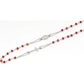Náhrdelník Stříbrný růženec s červenými korálky 70968F + dárek zdarma
