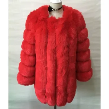 Dámská parka Dlouhý kožich prošívaná zimní bunda chlupatá Barva: Červená, Velikost: 3XL