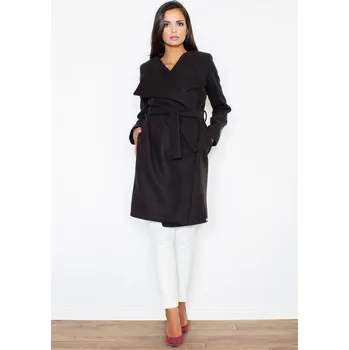 Dámský kabát Elegantní černý kabát s páskem M408 Black Velikost: XL