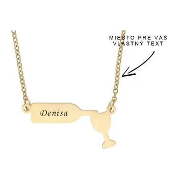 Náhrdelník Doria Řetízek z oceli zlatá vínová láhev s pohárem E289