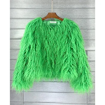 Dámský kožich Boho kožich bunda kožešinová s dlouhým rukávem Barva: Zelená, Velikost: L