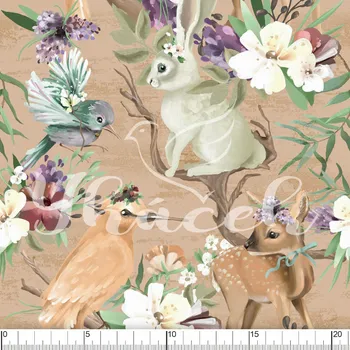 Zakázkový tisk, softshell, kočárkovina... Něžný les Látky k tisku: Softshell letní