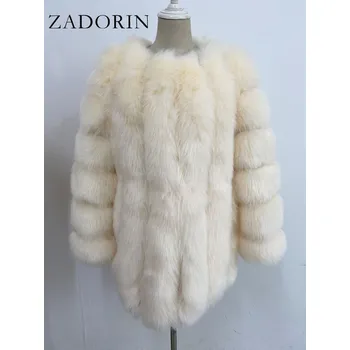 Dámská parka Dlouhý kožich prošívaná zimní bunda chlupatá Barva: Béžová, Velikost: 3XL