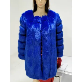 Dámská parka Dlouhý kožich prošívaná zimní bunda chlupatá Barva: Safírová, Velikost: XL