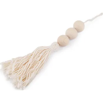 Svatební dekorace Ozdobný střapec s dřevěnými korálky BOHO - režný světlý
