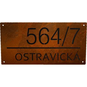 Domovní cedule Cortenové domovní číslo tabulka 5c - s černým podkladem Velikost: 20 x 10 cm (M)