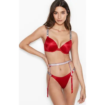 Podvazkový pás Victoria's Secret VERY SEXY červený krajkový podvazkový pás s luxusními kamínky Velikost: XS/S, Barva: Červená