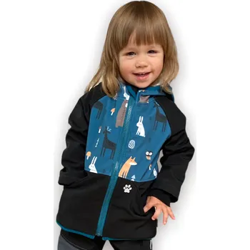 Vyrobeniny Dětská softshell bunda s fleecem - modrá se zvířátky 110 - 116