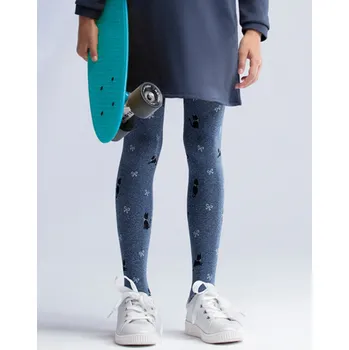 YO Silonky punčocháče punčochy mikrovlákno RA75 jeans modré s kočkami 40 DEN velikost oblečení - děti: 104/110