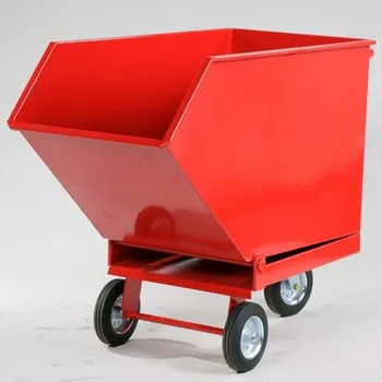 Plošinový vozík Lehký výklopný přepravník pro průmyslové odpady, základní provedení s dvojitým dnem a sítem, výpustný kohout, objem 600 l, barva červená RAL3000