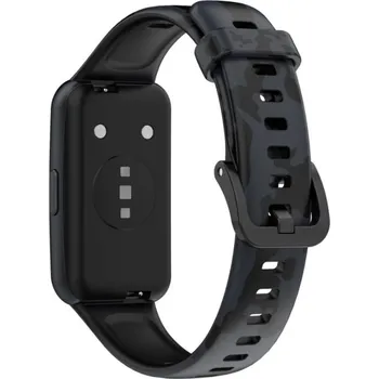 Příslušenství k chytrým hodinkám eses Silikonový řemínek s potiskem kamufláž pro Huawei Band 7 - Vzorovaný, černý