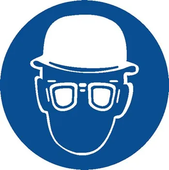 Kancelář Značka Používej ochrannou přilbu a brýle!, samolepicí fólie, Ø 100 mm