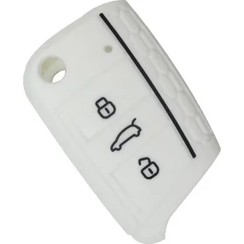 COVERKEYS Obal na klíč, kryt klíče Volkswagen Golf Sportsvan (2014 - 2020) silikonový, bílý s černým proužkem