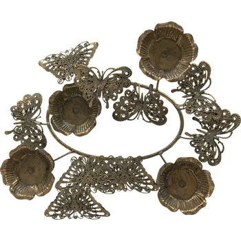 Svícen Bronzový antik kovový svícen na čajové svíčky Květiny - 35*31*12 cm