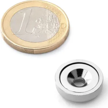Dekorativní magnet SOLLAU Neodymová magnetická čočka se středovou dírou a sražením 16x4,5x5 mm