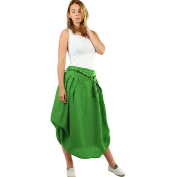 Dámská sukně Glara Dámská dlouhá balonová sukně lněná 846061 zelená one size