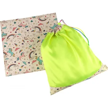 Pytlík do školy s ubrouskem, reflexní žlutý s jednorožci