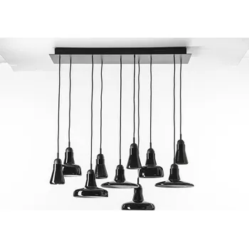 Set 10 svítidel Brokis Shadows Rectangular large, PC921, 10xGU10 Povrch Montury: dub evropský - přírodní lak (vosk), Barva skla: Perleťově šedá - opalínové sklo, Baldachýn: Kov - černý matný komaxit