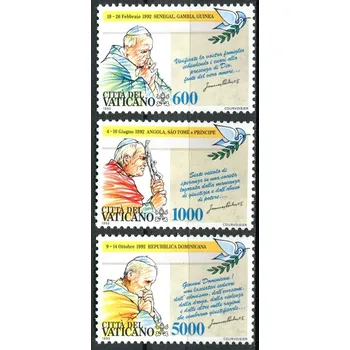 Poštovní známka (1993) MiNr. 1101 - 1103 ** - Vatikán - Světové cesty papeže Jana Pavla II. (1992)