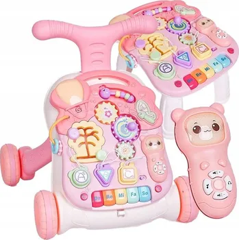 Dětské chodítko Doris Interaktivní chodítko s hracím stolečkem 2v1, růžové