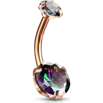 Piercing Atreya Piercing do pupíku s vnitřním závitem a duhovými CZ zirkony Heliane Barva: Rose Gold / Střední vitrážová