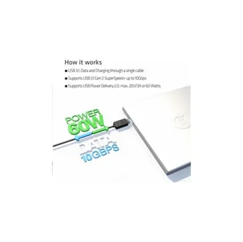 Kabel do PC Club3D Kabel USB 3.1 typ C na USB 3.1 typ A, 10Gbps Power Delivery 60W (M/M), 1m