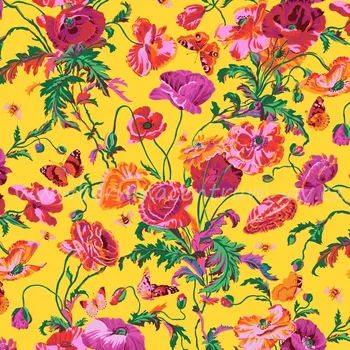 Free Spirit Kaffe Fassett August 2022 Louka Yellow květovaná vícebarevná bavlněná látka patchwork