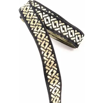 Černý prýmek se zlatou mřížkou - černá, zlatá - šíře 1,5 cm