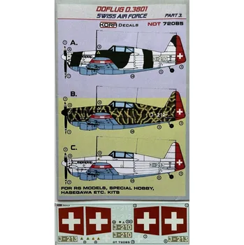 Plastikový model KORA Models 1/72 Decals Doflug D.3801 Swiss Air Force Part 3