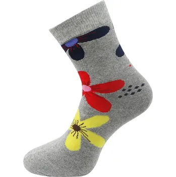 Dámské ponožky Dámské froté ponožky s potiskem květin NV8868 - šedé barvy 9001486-3 Velikost ponožek: 35-38